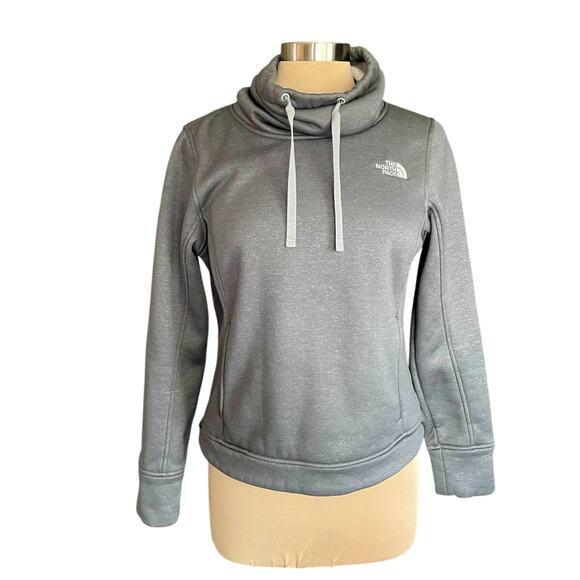 The North Face Mattae Sweatshirt Gray Size M Funnel Neck Sherpa Lined Roo Pocket - Picture 1 of 9